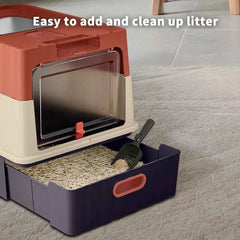 Fully Covered Cat Litter Box Pull Out Drawer Scoop