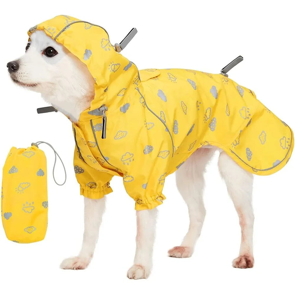 Lightweight Waterproof Dog Raincoat With Hood And Harness