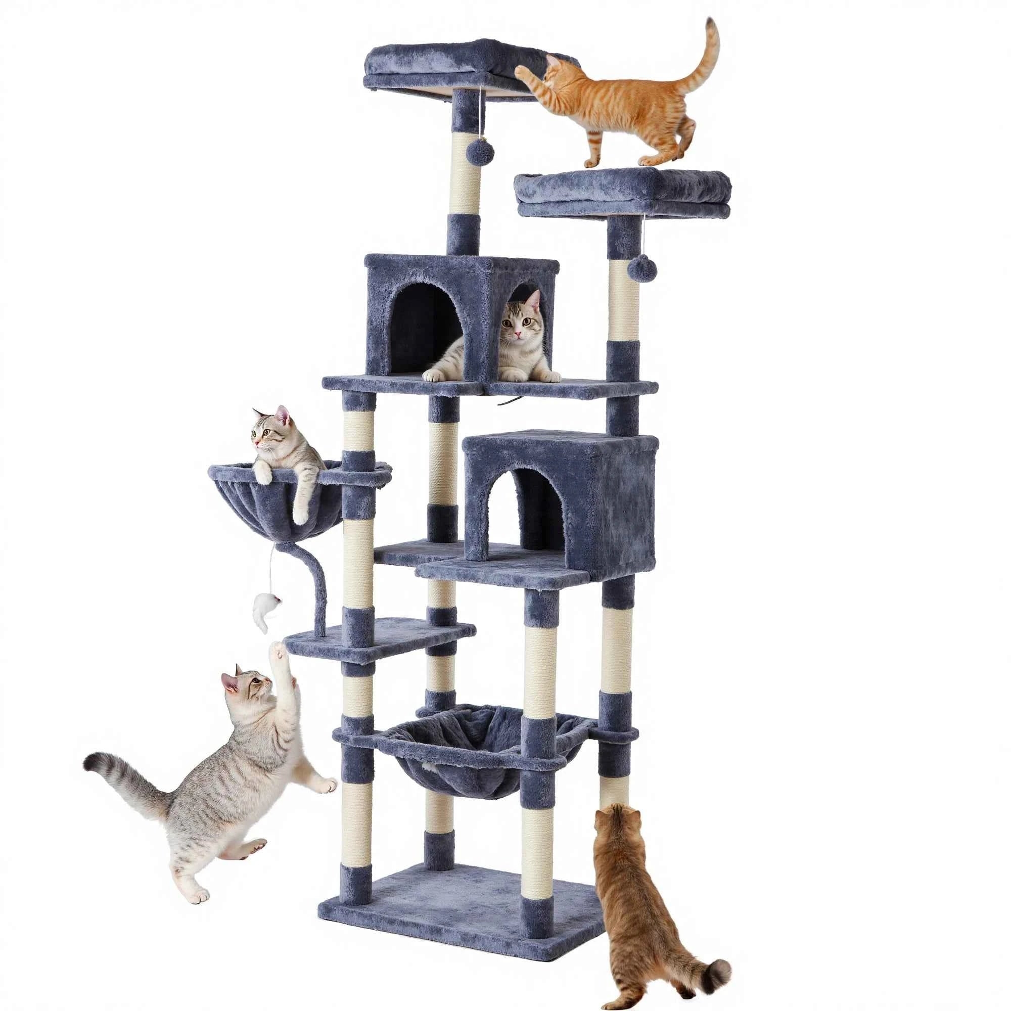 JHK 71In Cat Tree Tall Multi-Cat Climbing Tower for Pet Furniture Natural Sisal Scratching Posts Stable Pet House for Indoor Cat