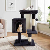29 Inch Multi Level Cat Tree with Plush Perches Condo Sisal Scratching Posts for Kittens Dark Grey