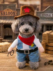 Halloween Pet Cowboy Costume With Hat For Cats And Dogs