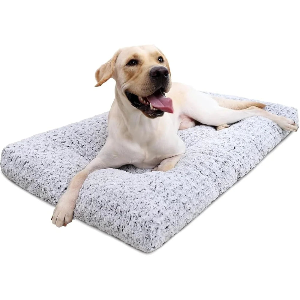 Washable Dog Bed Plush Anti-Slip Crate Pad Durable Pet Mat Large Medium Small Dogs Travel Friendly 35 inch