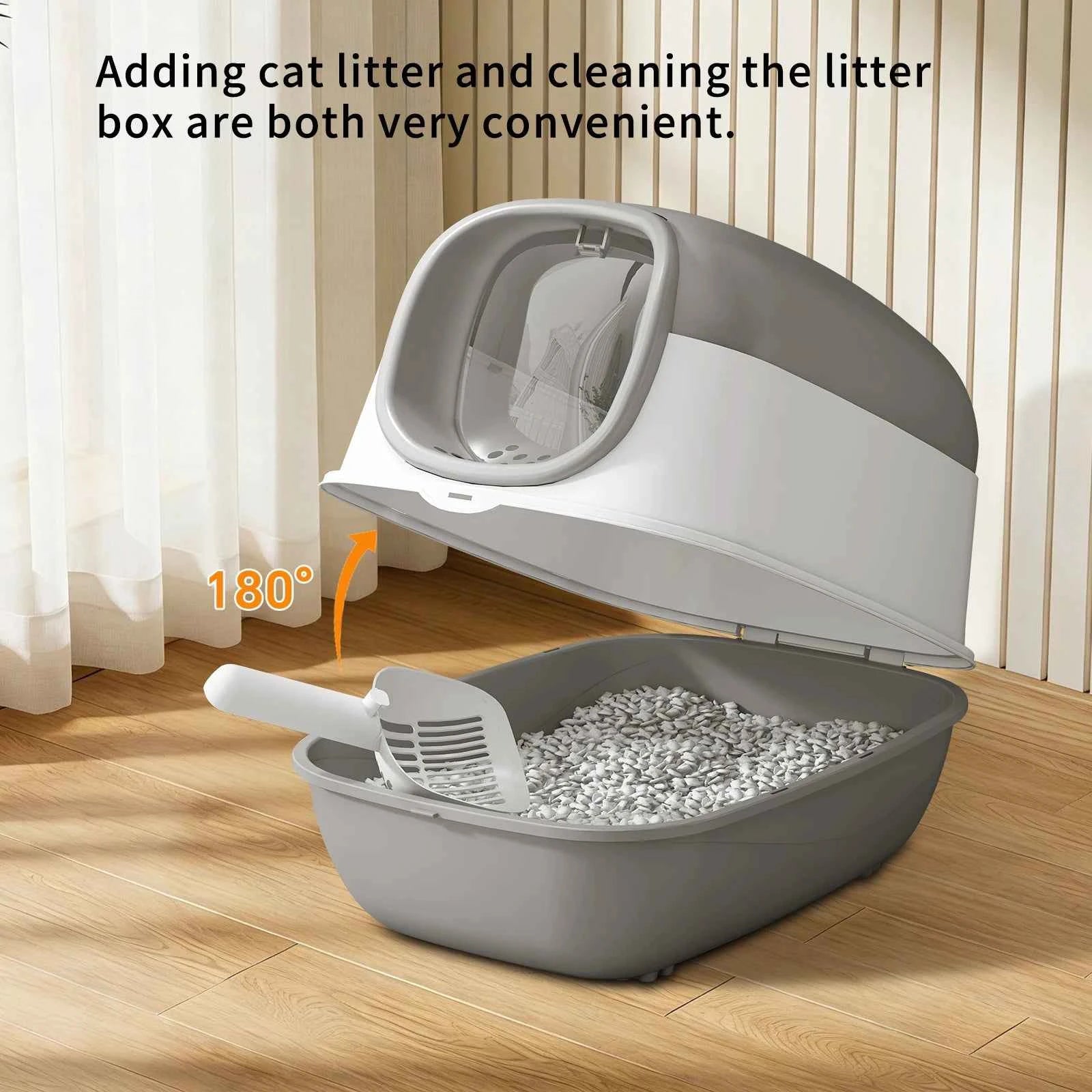 Switchable Open/Semi-Enclosed Cat Litter Box, Extra Large Jumbo Size for Multi-Cat Households, Splash-Proof and Anti-Tracking, Dual-Mode Over-the-Top Litter Pan, Low-Entry for Easy Cleaning,Suitable for cats of different si