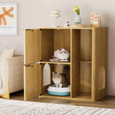 31.5" Light Wood Cat Litter Cabinet with Cat Tree, Hidden Litter Box Furniture with Dual Doors & Storage Shelves, Multi-Functional Pet Station for Living Room & Bedroom