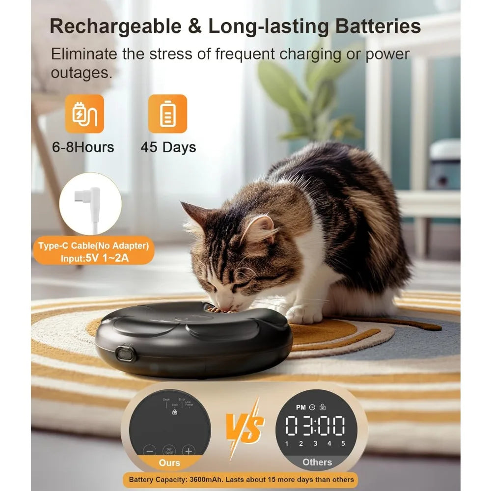 Free Delivery - Automatic Cat Feeder Cordless - Automatic Cat Food Dispenser for Wet Moist Food Rechargeable Auto Feede