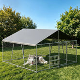 10x10x5.9FT Outside Dog Enclosure With PE Waterproof Roof, 360° Feeding Door, Heavy Duty Lockable Galvanized Kennel