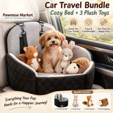 4-Piece Dog Car Seat Bed Set, Cozy Travel Pet Bed with Adjustable Securing Straps & 3 Squeaky Plush Toys, Soft Car Seat Cushion for Small Dogs and Puppies