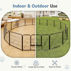 JHK 16 Panels Dog Playpen Pet Fence Metal 24 Inch to 32 Inch Foldable Large Dog Puppy Exercise for Yard Gate Camping Outdoor