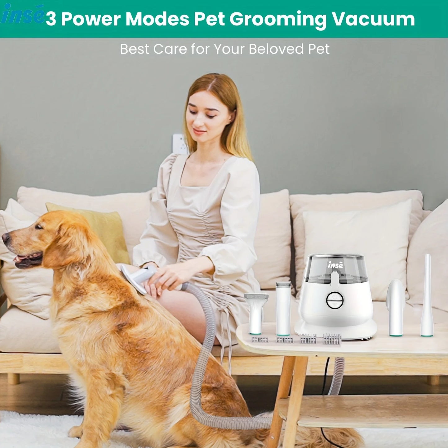 INSE Pet Grooming Kit 5 in 1 Ultrasonic Quiet Vacuum