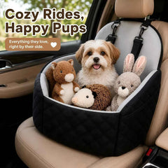 4-Piece Dog Car Seat Bed Set, Cozy Travel Pet Bed with Adjustable Securing Straps & 3 Squeaky Plush Toys, Soft Car Seat Cushion for Small Dogs and Puppies