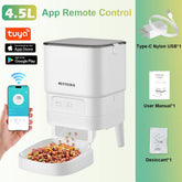 NITYERS 4.5L Smart Automatic Cat Feeder, Tuya App Remote Control Timed Pet Feeder for Cats & Dogs, 2.4G WiFi Dispenser with 10s Voice Recorder, Dual Power & Stainless Steel Bowl