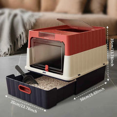 Fully Covered Cat Litter Box Pull Out Drawer Scoop