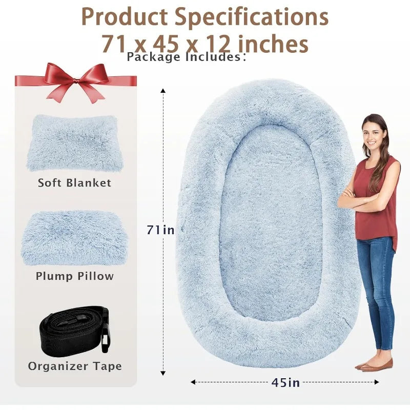 ROOMTEC Human Dog Bed, 71''x45''x12'' Size Fits Adult and Pet Washable Giant People Dog Bed 10 CM Thick Memory Foam Large