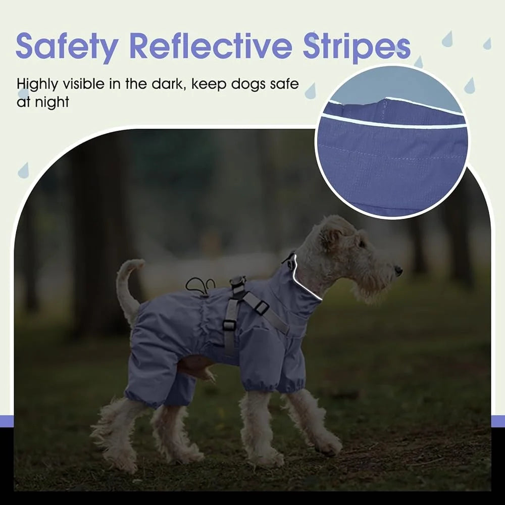 Waterproof Dog Raincoat With Harness Adjustable Lightweight