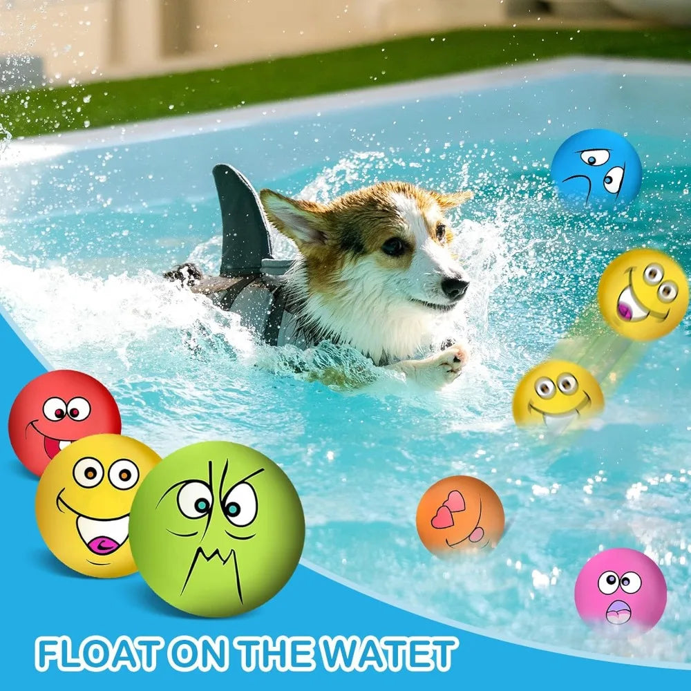 3.14" Squeaky Dog Toys Funny Smile Face Chewing Latex Rubber Fetch Play Interactive Dog Balls for Puppy Small Medium Pet (6PCS)