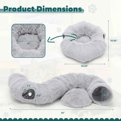 JHK Cat Tunnel Bed for Indoor with Soft Plush Washable Multifunctional Playground Under Tree Pet Toys for Kittens Puppy