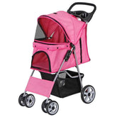 Pet Stroller 4 Wheels Dog Cat Stroller or Small Medium Dog Cats Carrier Jogger Travel oldable Puppy with Storage Basket and Cup