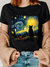 Pet Harmony Supplies Womens Van Gogh Cat Print T Shirt