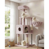49 Inch Multi Level Cat Tower Condo with Hidden Space Steel Frame Plush Perch Hammock and Sisal Posts