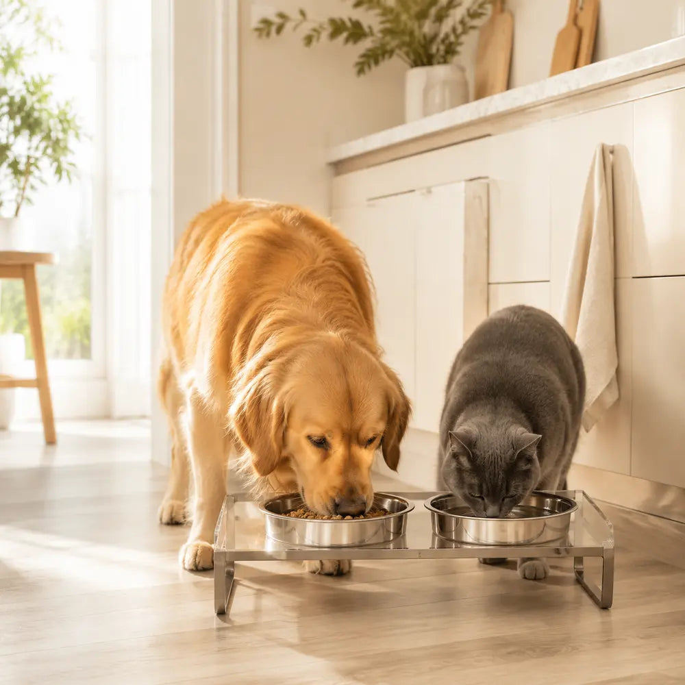 Pet feeding and care moment