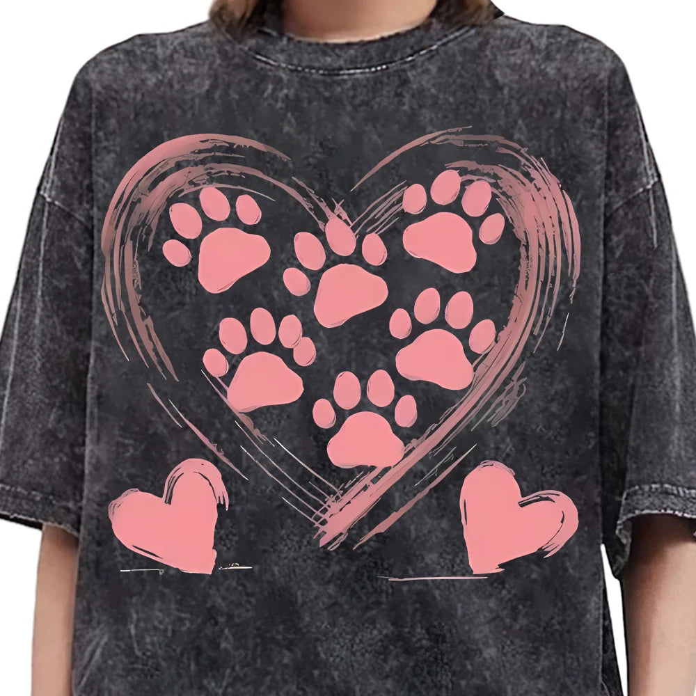 Pet Harmony Supplies Dog Paw Graphic Tee Women Casual Top