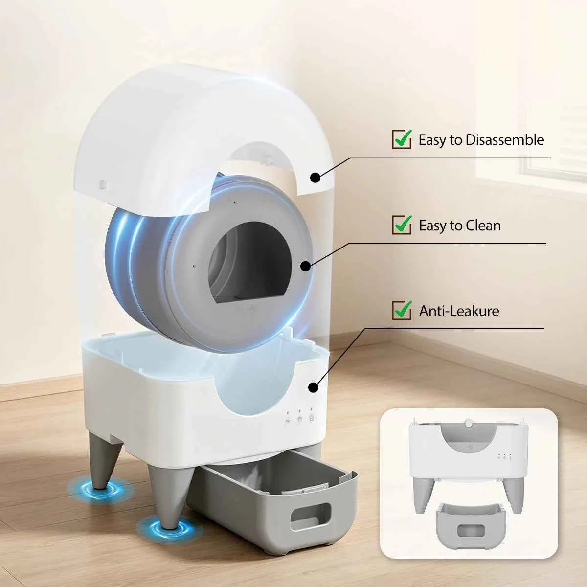 95L Automatic Smart Cat Litter Box Self Cleaning Fully Enclosed Cat Litter Box Toilet Litter Tray with 2 Free Trash Bag Rolls