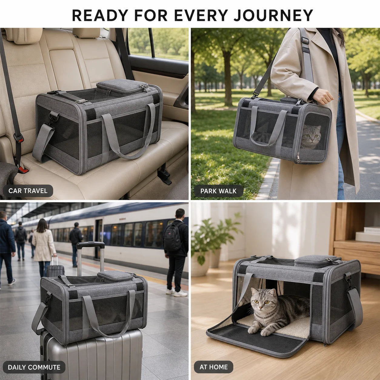 Portable Expandable Pet Travel Bag Soft Sided Breathable Carrier Crossbody