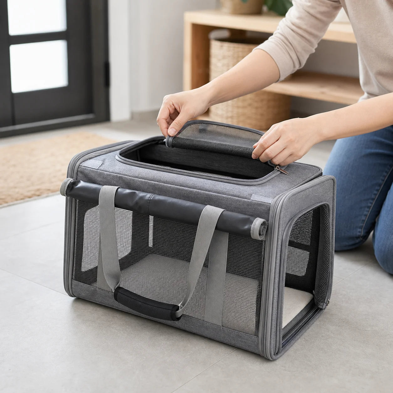 Portable Expandable Pet Travel Bag Soft Sided Breathable Carrier Crossbody