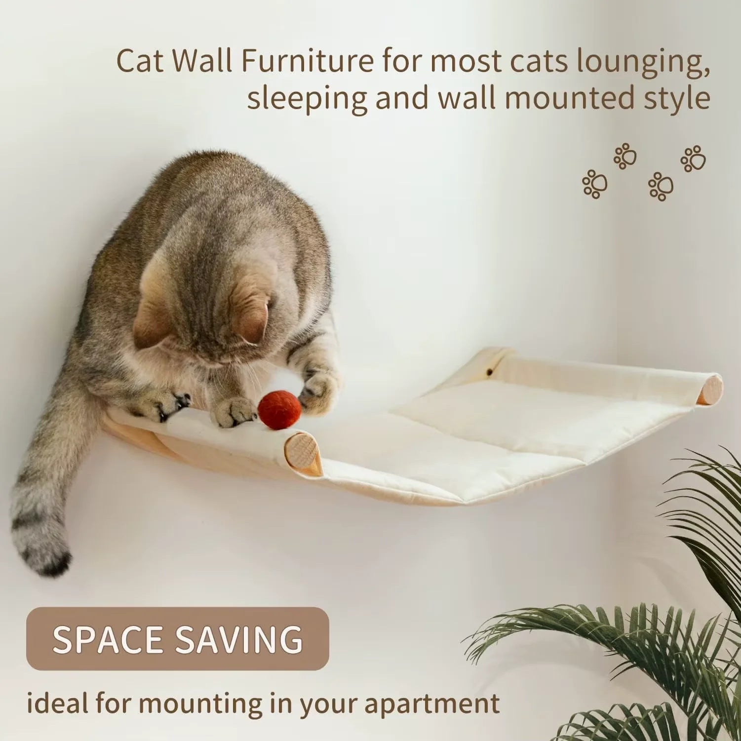 Wall Mounted Cat Hammock Set Multi Functional Climbing Shelves Perches Sisal Scratching Wooden Steps Ladder Large Cat Furniture Kit for Indoor Cats Sleeping Playing