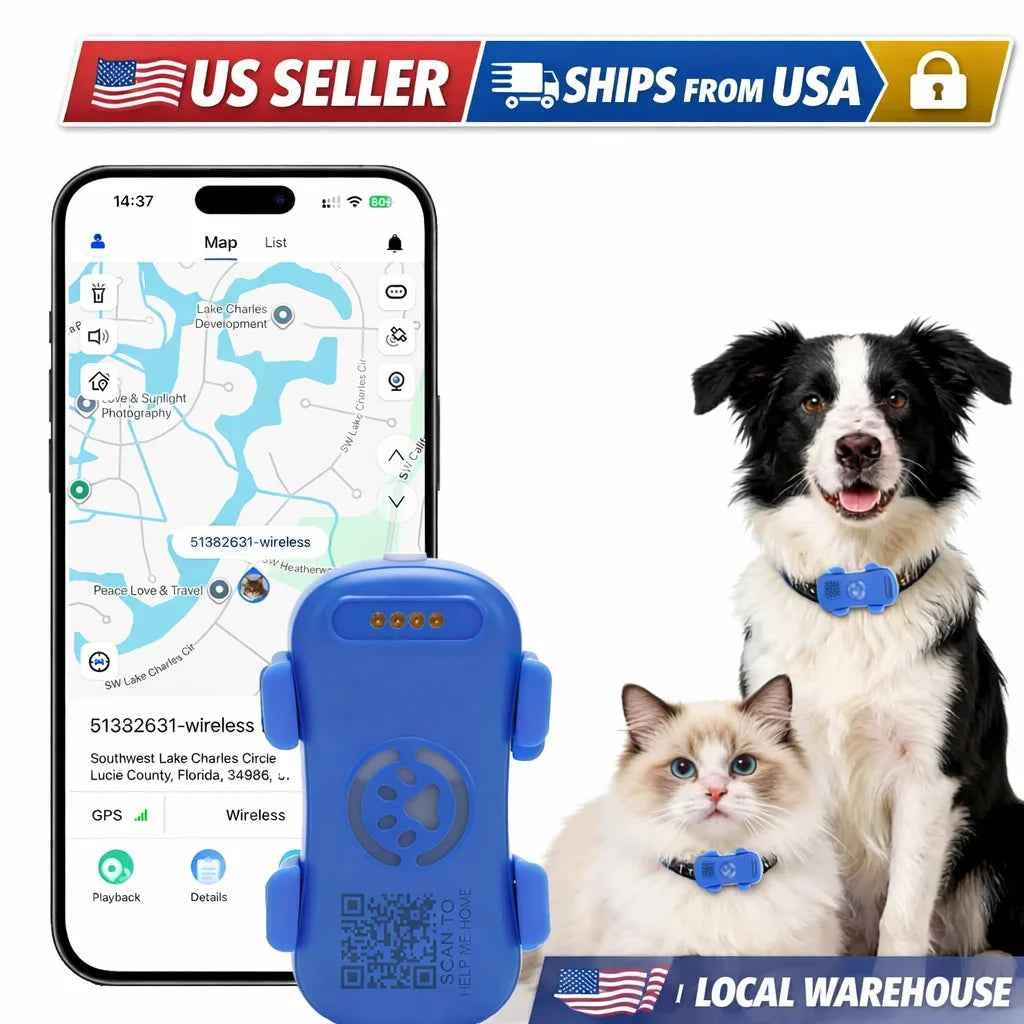 4G GPS Tracker for Dogs Cats, Real-time Pet Locator with Light Sound Alarm, US Seller, IP67 Waterproof, Safe Zone, with App Subscription, US Stock