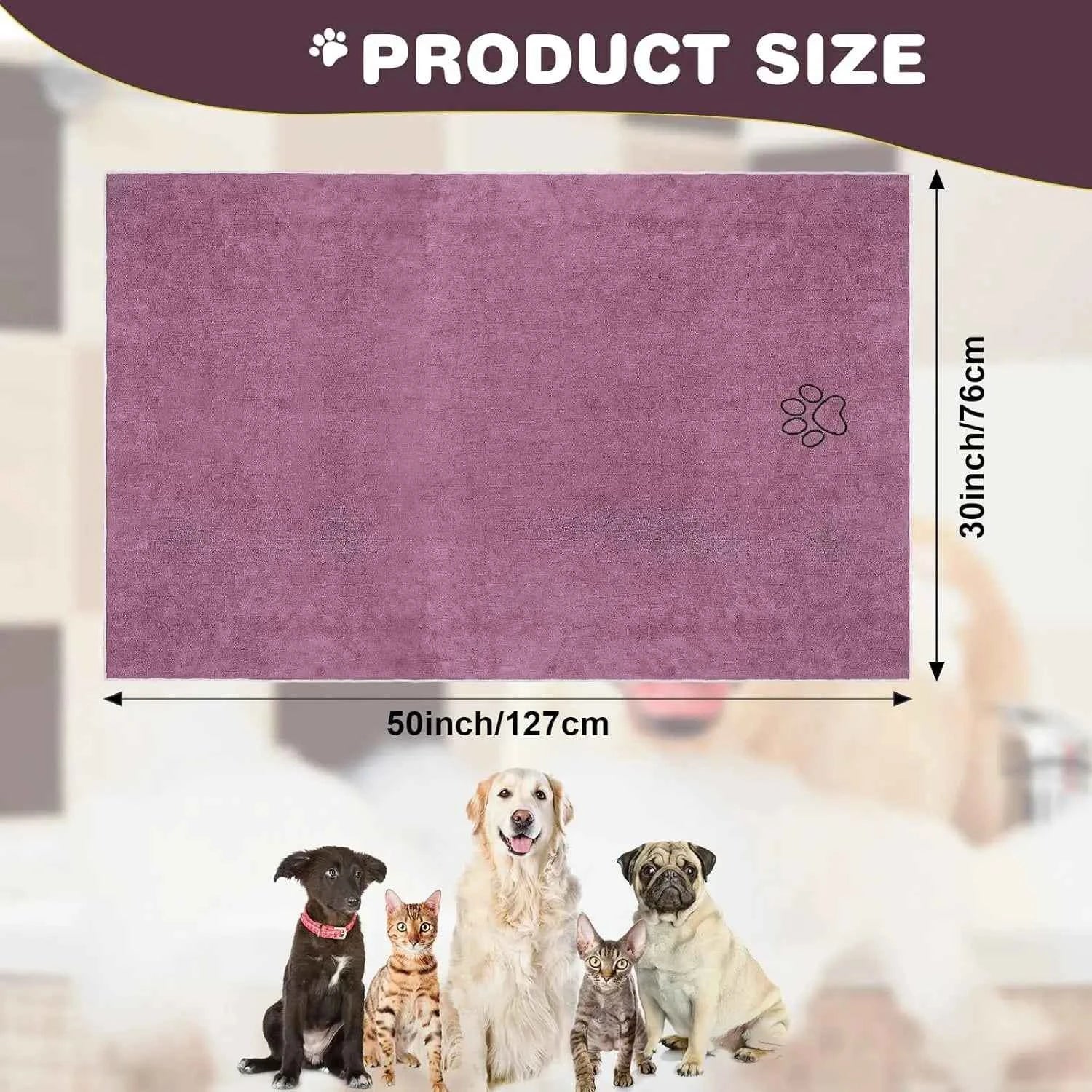 Pet Drying Towel for Dogs & Cats, Ultra-Absorbent Microfiber Bath Towel with Paw Print, Soft Quick Dry Shammy Towel for Puppy
