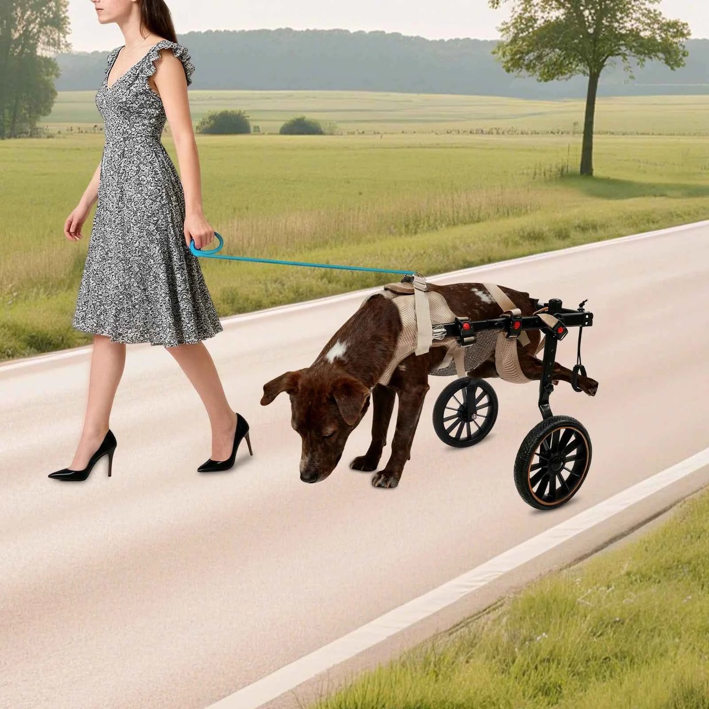 Pet Walking Aid Pet Rehabilitation Walking Aid Multi-Scenario Usage 2-Wheel Dog Wheelchairs for Back Legs/Senior Dogs 65kg Load