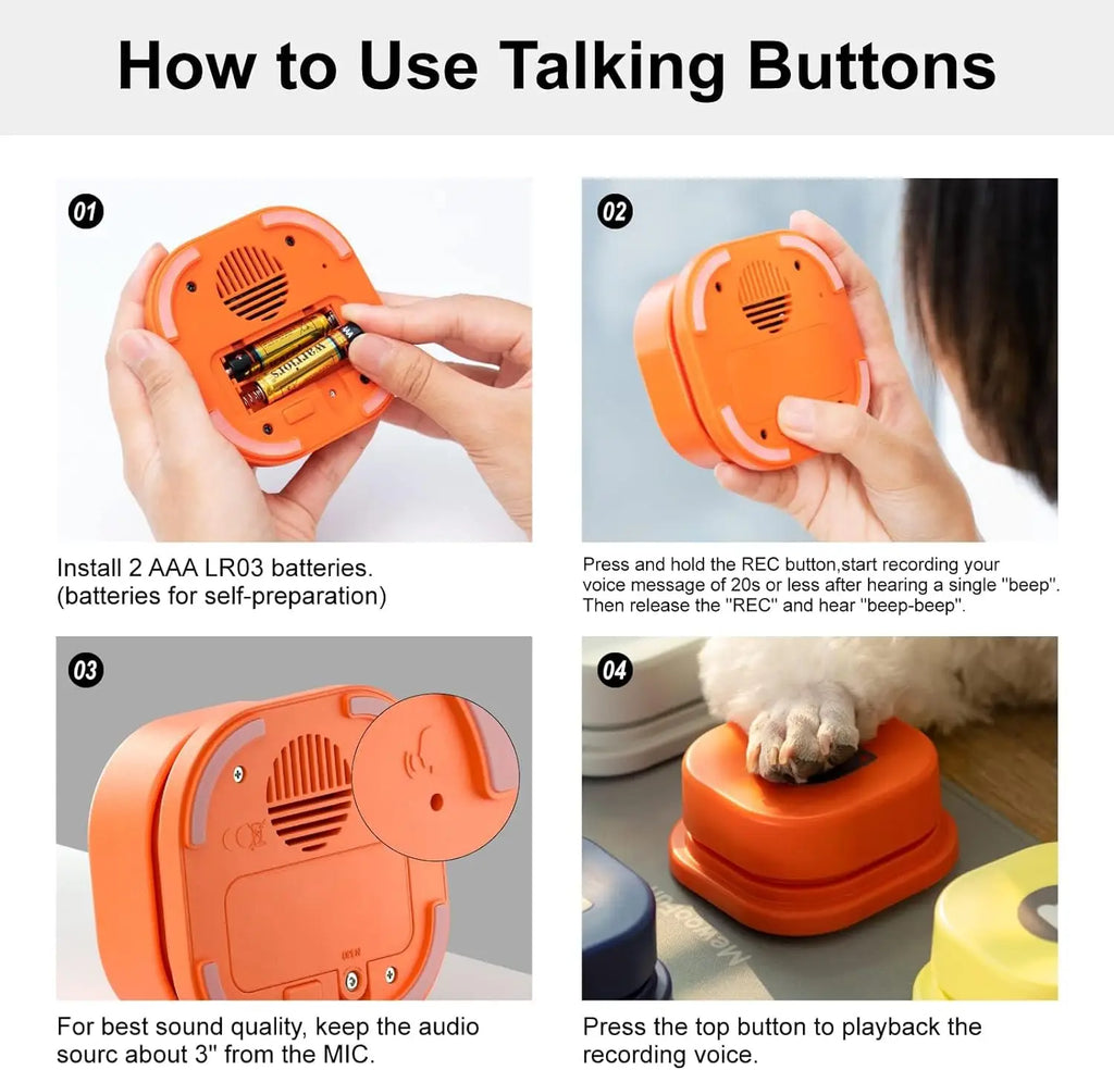 MEWOOFUN Dog Talking Buttons With Rubber Mat Recordable Starter Pack