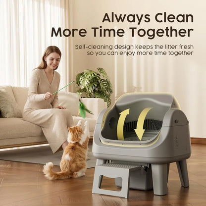 Open Top Self Cleaning Cat Litter Box With Auto Sensors