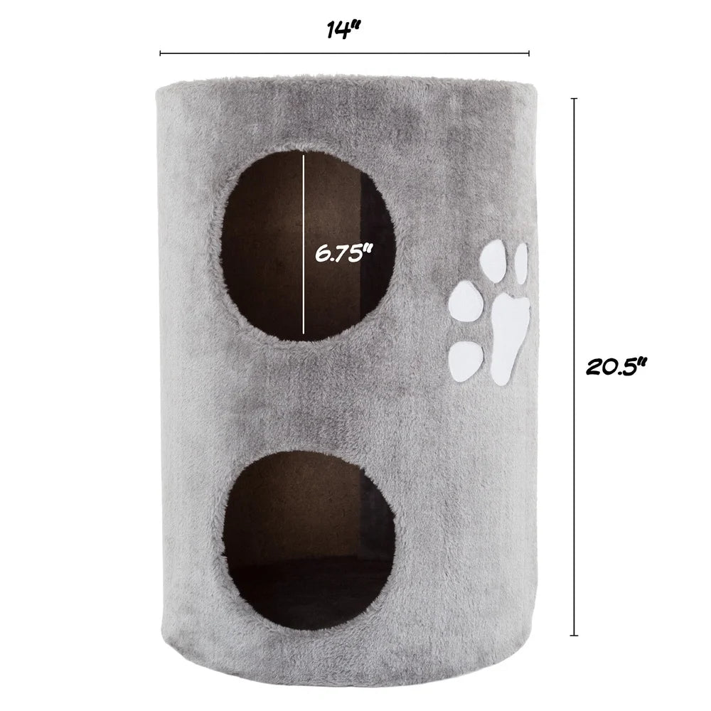 2-Story Cat Condo Double-Hole Space-Saving Scratching Tree Multi-Entrance Lightweight Pet Furniture Indoor Compact Assembled