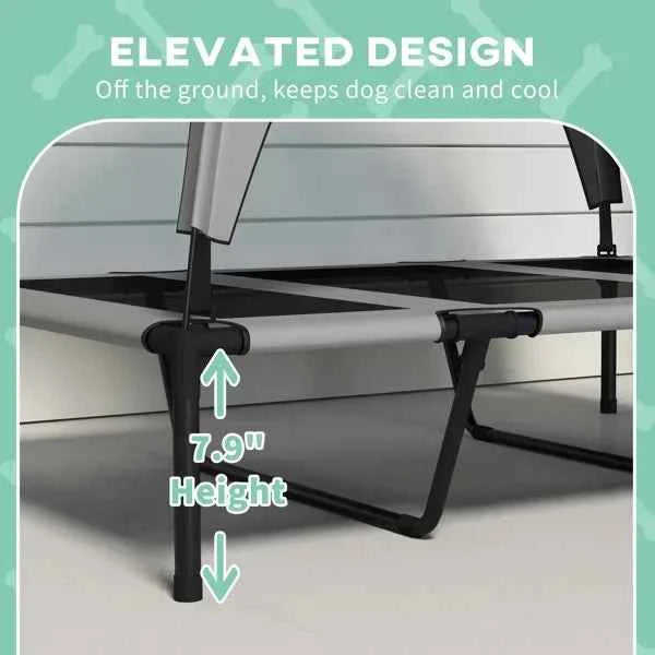 Elevated Dog Bed with Cooling Pad, Removable Canopy, Breathable Mesh, Portable Pet Cot for Large Dogs Indoor Outdoor