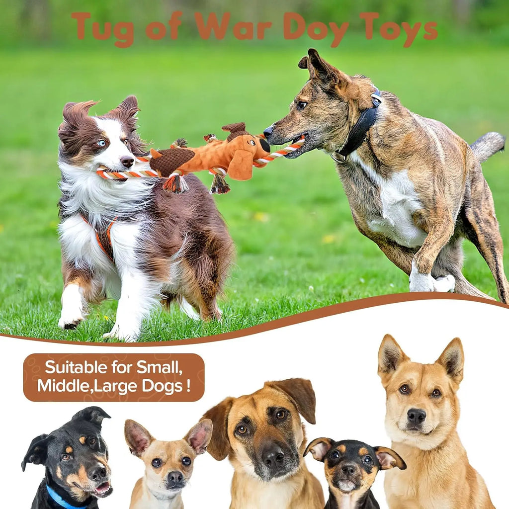 Squeaky Tug Of War Dog Toy With Indestructible Rope