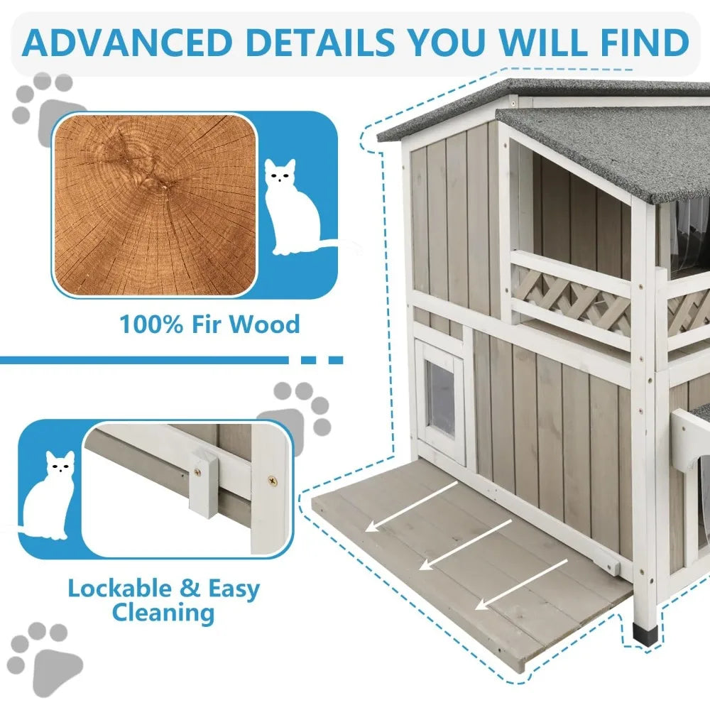 feral cat shelter outdoor weatherproof houses for cats two story wooden cat house outside feral cat house with balcony waterproo