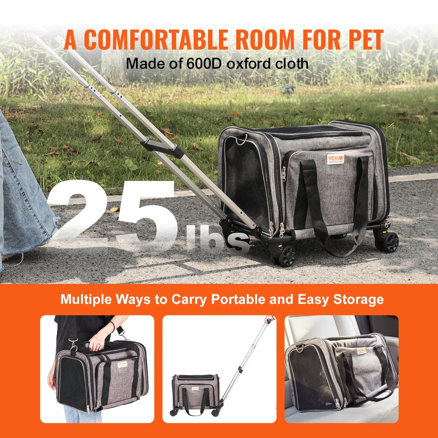 SucceBuy Pet Carrier Backpack for Cats and Dogs with Wheels