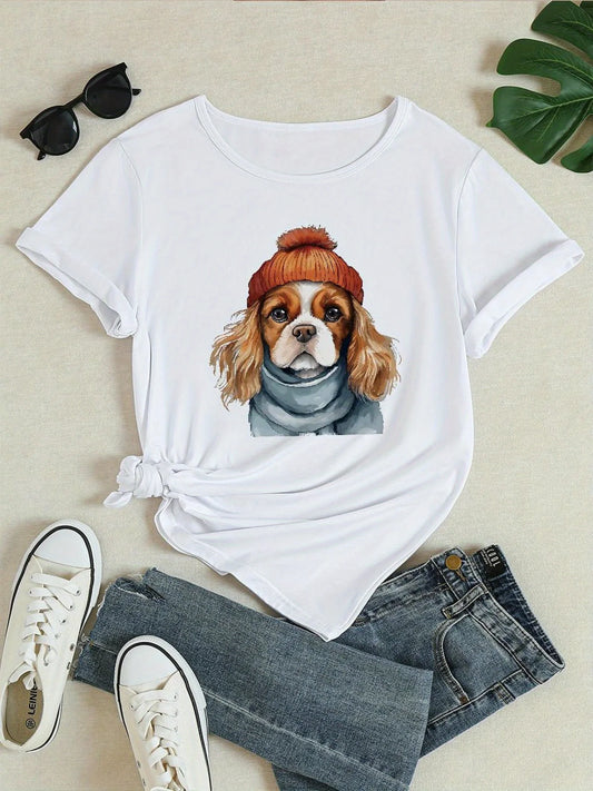 Pet Harmony Supplies Women Crew Neck T Shirt Dog Print