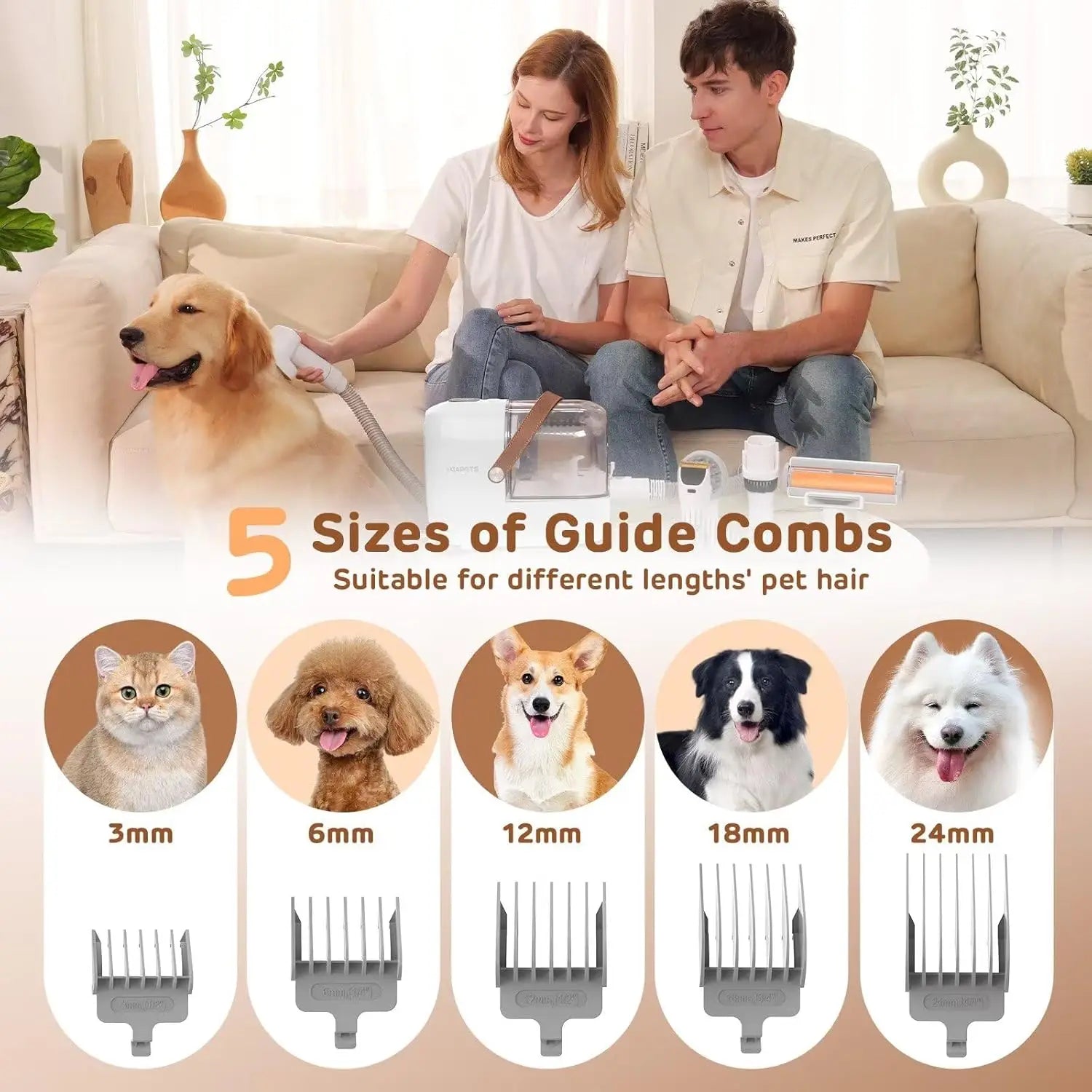 Pet Grooming Vacuum Kit With 7 Tools For Home Shedding