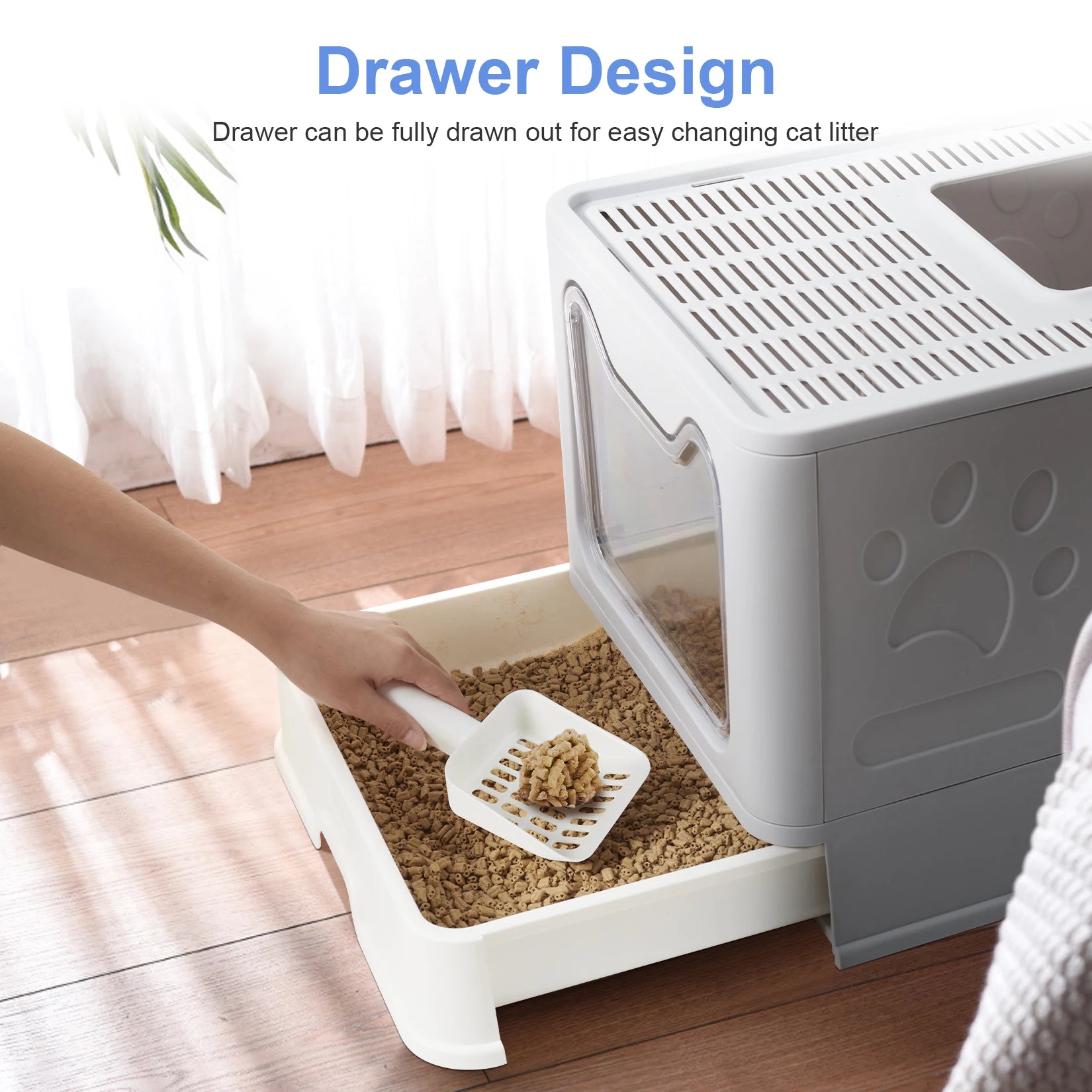 Foldable Space Saving Cat Litter Box With Front Entry Tray