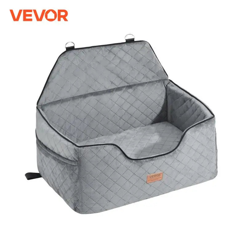 VEVOR Dog Car Seat Dog Booster Seat for Car with A Storage Pocket Sponge Filling Car Bed for Medium Large Dog up to 55 lbs Gray