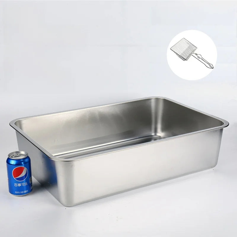 Stainl Steel Extra Large  Litter Box Maine Coon Toilet Giant 50 Pou  Sand Tray  Cage Open Top Non-Smart Pet To...