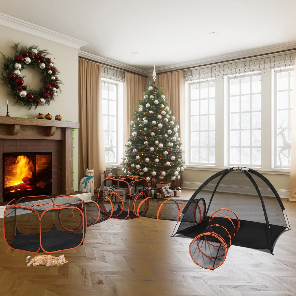 Outdoor Cat Enclosures Portable Play Tent With Tunnels