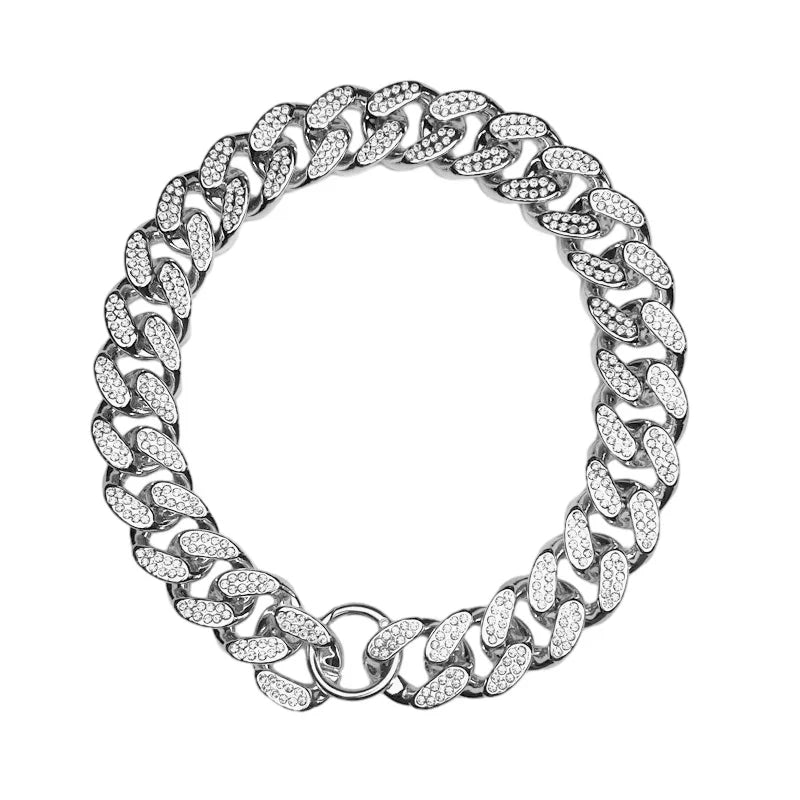 ABS Plastic Dog Collar With Diamond Inlay Sparkle Bulldog Necklace