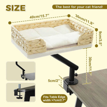 Cat Desk Bed, 360° Rotatable Cat Bed Stand for Indoor Cats, Adjustable Cat Basket, Cats Hammock for Table, Soft Cat Bed for Desk