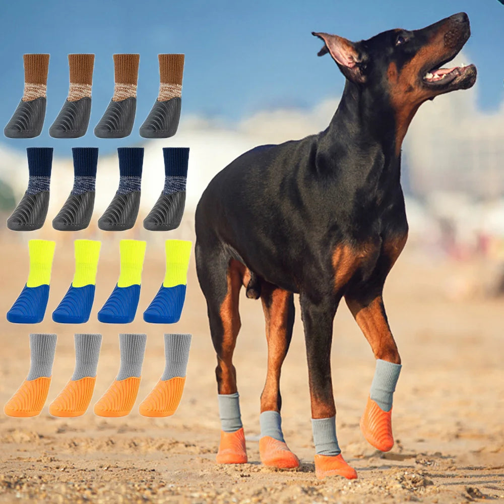 4Pcs/Set Dog Rain Shoes Anti Slip Sole Waterproof Cat Shoe Rubber Boots for Outdoor Footwear Socks Dog Foot Cover Protectors