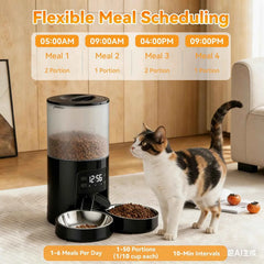 JHK 6L Automatic Cat Feeder with 2 Stainless Bowls Timed Cat Food Dispenser Dual Power Supply Dual Pet Feeder for Cat and Dog