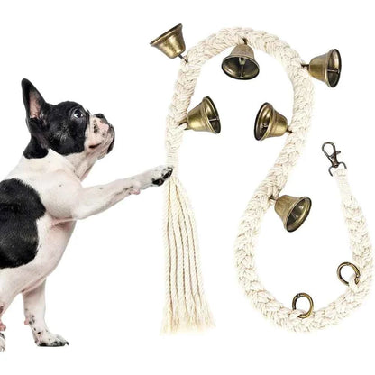 Dog Bell for Door Potty Training, Cotton Handwoven Dog Doorbell with 6 Extra Loud Bells for Dog Training, Adjustable Hanging Door Bell for Small Medium Large Dogs to Ring to Go Outside, Beige